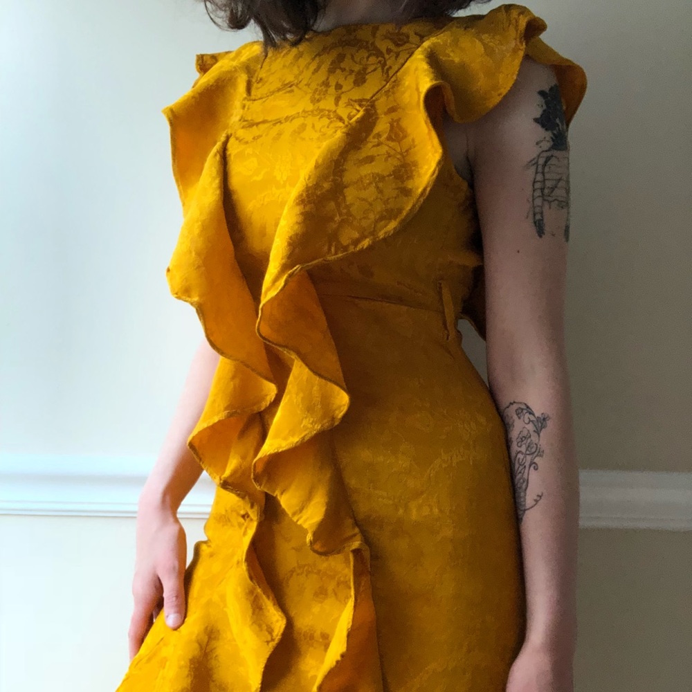 Topshop ruffled mustard yellow dress